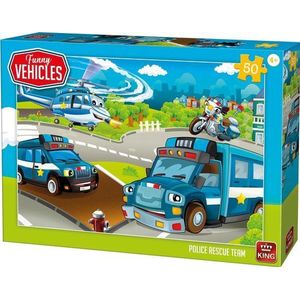 05523 King Puzzel Funny Vehicles Police Rescue Team 50 Stukjes