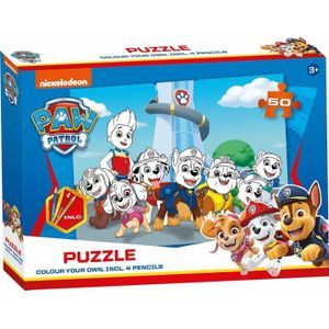 Paw Patrol - XL Puzzel - Kleur Je Eigen Puzzel - Inclusief 4 Potloden