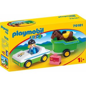 PLAYMOBIL 1.2.3 Wagen met paardentrailer - 70181