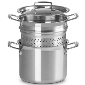 Le Creuset Kookpan Ø20cm/5L Met pastamand 'Classic 3-ply RVS'