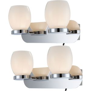 2er Set LED Wandlampe, Metall, Glas opal, 2 Flammig, B 25 cm