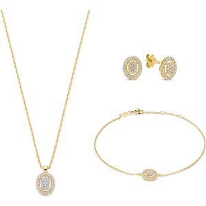 Isabel Bernard Cadeau d'Isabel 14-karaats gouden ketting-, armband- en oorknopjesset met zirkonia stenen voor dames
