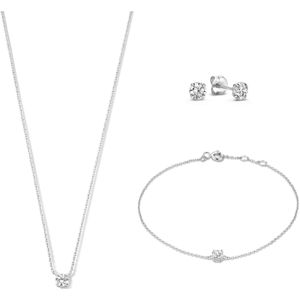 Isabel Bernard Cadeau d'Isabel 14-karaats witgouden ketting-, armband- en oorknopjesset met zirkonia voor dames