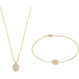 Isabel Bernard Cadeau d'Isabel 14-karaats gouden halsketting- en armbandset met zirkonia stenen voor dames