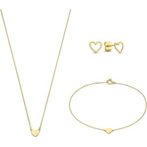 Isabel Bernard Cadeau d'Isabel 14-karaats gouden ketting-, armband- en oorknopjesset met hart voor dames