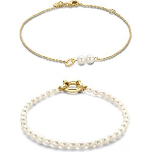 Isabel Bernard Cadeau d'Isabel 14 karaat gouden armbanden gift set met parels voor dames