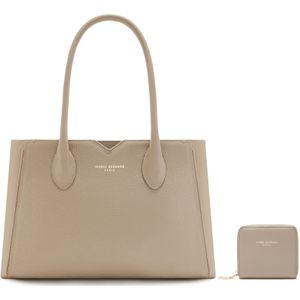 Isabel Bernard Cadeau d'Isabel taupe kalfsleer handtas en ritsportemonnee cadeau set voor dames