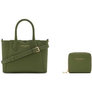 Isabel Bernard Cadeau d'Isabel groene leren handtas en portemonnee met rits gift set van kalfsleer voor dames