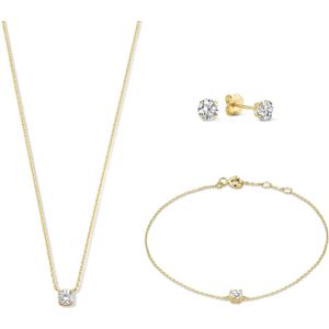Isabel Bernard Cadeau d'Isabel 14-karaats gouden set met ketting, armband en oorstekers met zirkonia voor dames