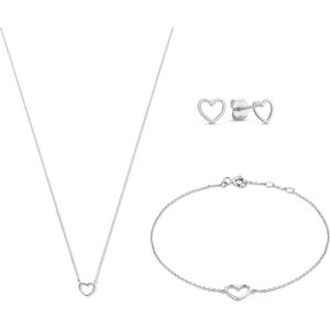 Isabel Bernard Cadeau d'Isabel 14-karaats witgouden ketting-, armband- en oorknopjesset met hart voor dames