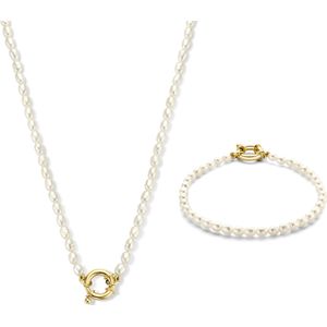 Isabel Bernard Cadeau d'Isabel 14 karaat goud ketting en armband gift set met parels voor dames