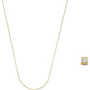 Isabel Bernard Cadeau d'Isabel 14 karaat gouden kubus bedel met zirkonia en ketting voor dames