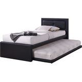 Bed met onderschuifbed Rodan kunstleer - zwart
