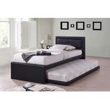 Bed met onderschuifbed Rodan kunstleer - zwart