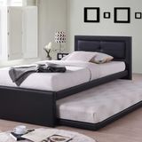 Bed met onderschuifbed Rodan kunstleer - zwart