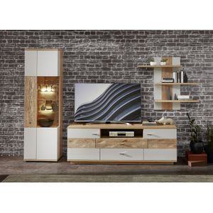 Woonkamerset Vancouver | tv-meubel, vitrinekast, wandplank | White Oak-design