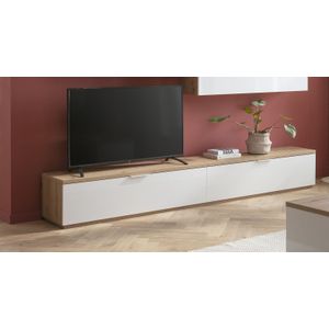 Tv-meubel Maki 270cm met twee klapdeuren - eikdecor/hoogglans wit