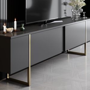 Woody Fashion TV-meubel - Antraciet Goud | 100% Melamine | Metalen Poten