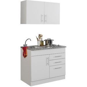 Kitchenette Toto 100cm met kookplaat - wit/marmer