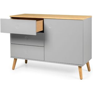 Commode Dot 109 cm met 1 deur en 3 lades - eik/grijs