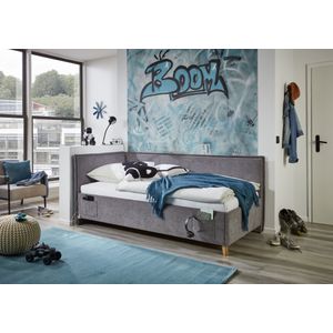 Eenpersoonsbed Ollie | Met rugleuning | 90 x 200 cm | Grijs design