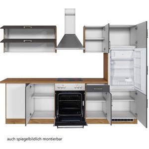 Kitchenette L-vorm Sorrella 270cm met oven, vaatwas en koelkast - antraciet/eik