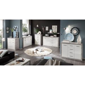 Commode Inga 117 cm met 3 deuren & 3 lades - beton/wit