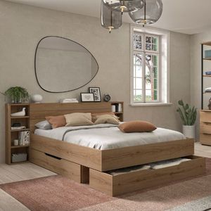 Tweepersoonsbed met laden en opbergruimte Lucian | 140 x 200 cm | Helvezia Oak-design