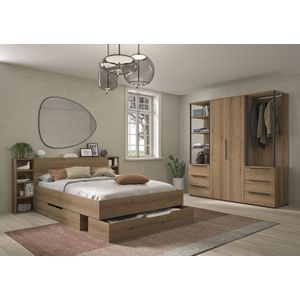 Tweepersoonsbed met laden en opbergruimte Lucian | 140 x 200 cm | Helvezia Oak-design