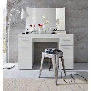 Bureau- en Kaptafel Amanda met Spiegel | 120 x 41 x 141 cm | Melaminegecoat | High Glossy White