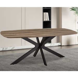 Aziz 200 cm Deense Ovaal Tafel met mangodecor | Metalen poten, MDF blad, ABS rand | H76 x B200 x D100 cm - 25mm