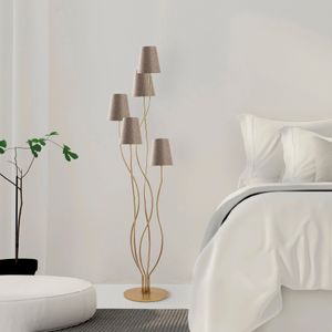 Fulgor vloerlamp | metalen frame | gouden beige stoffen kap