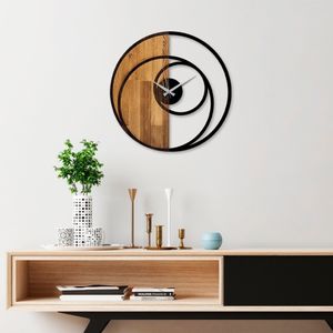 Tanelorn Decoratieve Houten Wandklok | 100% Hout/Metaal | Walnoot Zwart