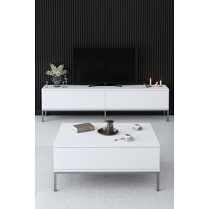 Moderne witzilveren salontafel met metalen poten