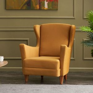 Stijlvolle Wing Chair | Beukenhouten Frame | Easy Clean Stof | Gouden Kleur