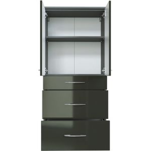 Badkamerkast Florent 60cm 2 deuren & 3 lades - grafiet/hoogglans grijs