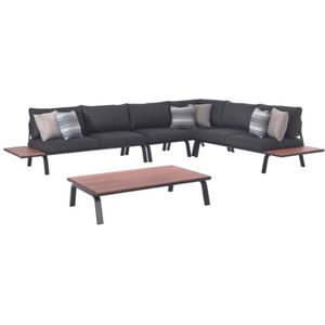 Loungeset Durban aluminium, teak en olefin - teakhout/antraciet