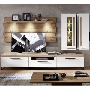 Woonkamerset Loft Two | tv-meubel, wandkasten, wandpaneel met plank | White Oak-design