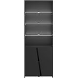 Boekenkast Extreme-180cm-4 legplanken, 2 draaideuren, ledverlichting-zwart