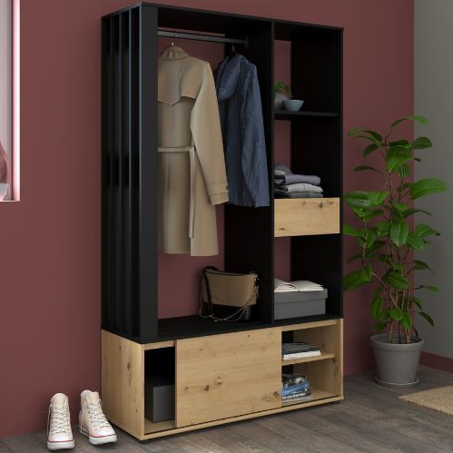Garderobe Ghislain 1 deur & 1 lade - Japanse eik/zwart