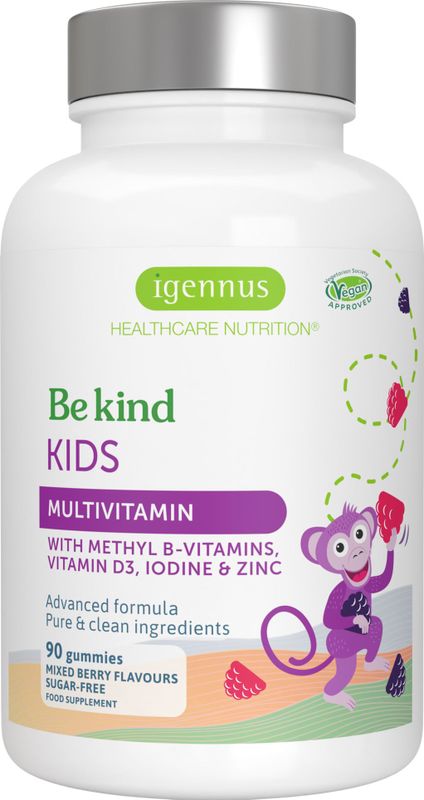 Igennus - Kinder Multivitamine Gummy - Suikervrij - 90 Vegan Gummies - Actieve Formule met Gemethyleerde B-Vitaminen en Vitamine D