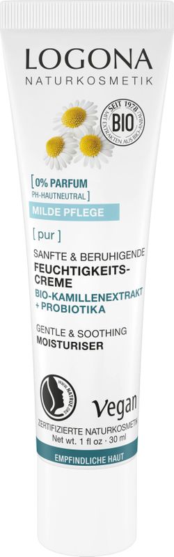 LOGONA - PUR - Zachte en Rustgevende Vochtinbrengende Crème - 30 ml - Biologisch Kamille-Extract