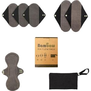 Bambaw - Herbruikbaar Maandverband - Zwart - Gemengde Set - Zero Waste
