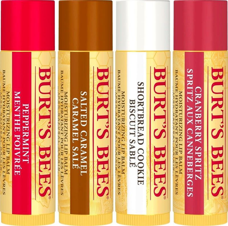 Burt's Bees - Set van 4 - Lippenbalsem - Cranberry Biscuit - Zandkoekje - Gezouten Karamel - Pepermunt - 4 x 4,25 g