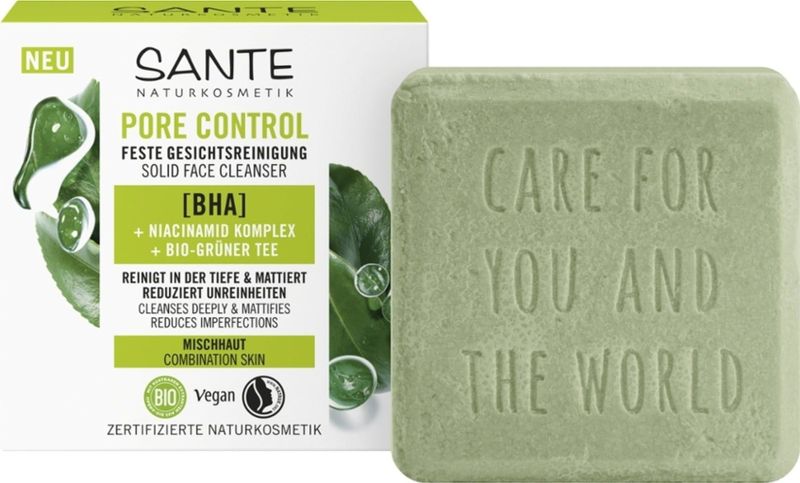 SANTE - Pore Control - Vaste Gezichtsreiniger - 60 g - Biologische Groene Thee - BHA-complex - Niacinamide