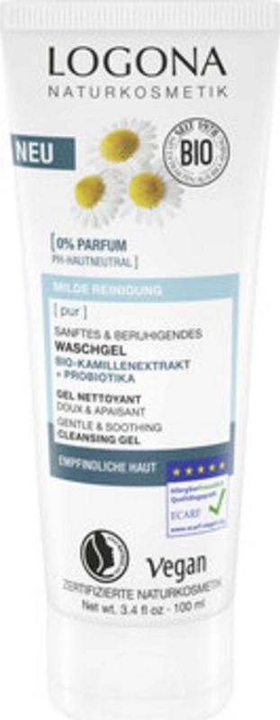 LOGONA - PUR - Milde en Rustgevende Reinigingsgel - 100 ml - Biologisch Kamille-extract en Probiotica