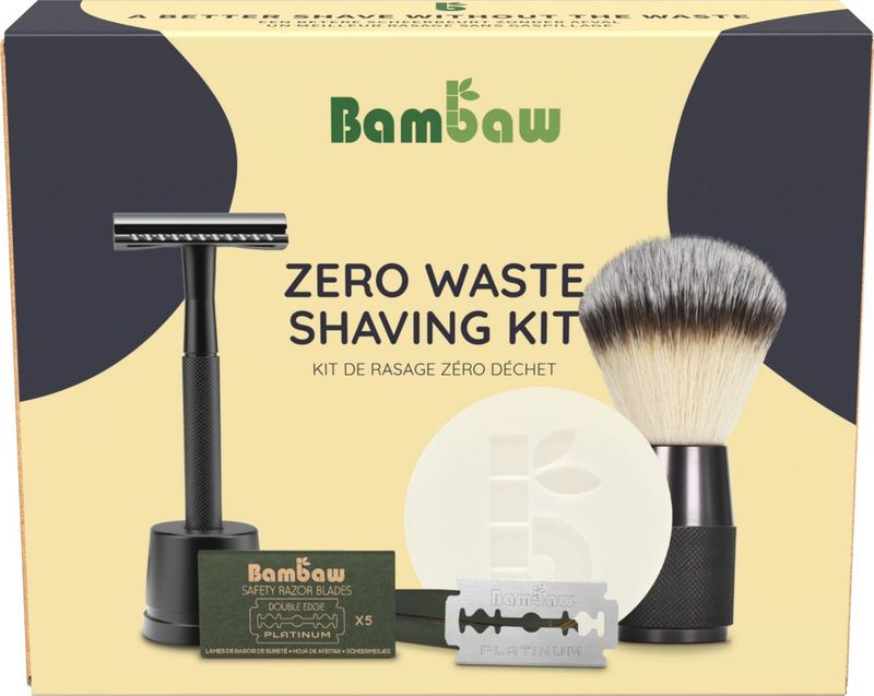 Bambaw - Milieuvriendelijke Scheerset - Zwart - Veiligheidsscheermes met 15 Zweedse Stalen Messen en Scheerzeep