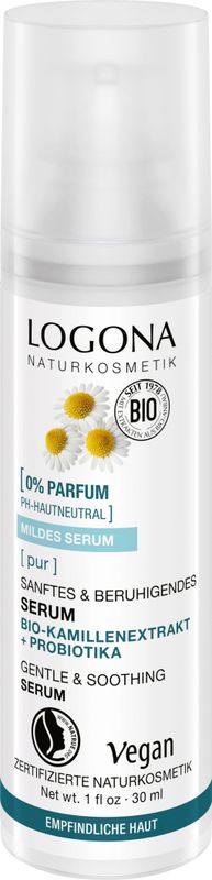 LOGONA - PUR - Huidverzorgingsserum - 30 ml - Zacht en Rustgevend met Biologische Kamille-extracten en Probiotica