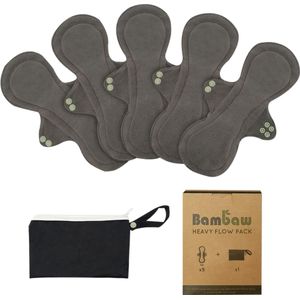 Bambaw - Wasbare Maandverband - Zwart - Inlegkruisje - Voor Zware Doorstroming