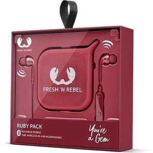 Fresh 'n Rebel Ruby Pack Vibe Wireless in ear Koptelefoon + Pebble Bluetooth Speaker Rood